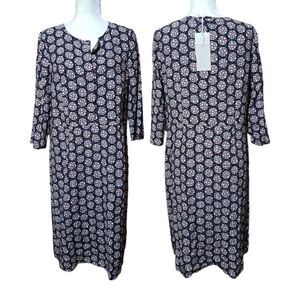 Boden 3/4 Sleeves Black Stars Print Sheath Dress 100% Viscose Front Button Sz 8R